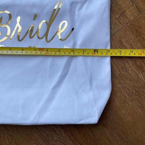 Bride Gold Metallic Lettering White Reusable Small Canvas Tote Bag - Picture 4 of 9